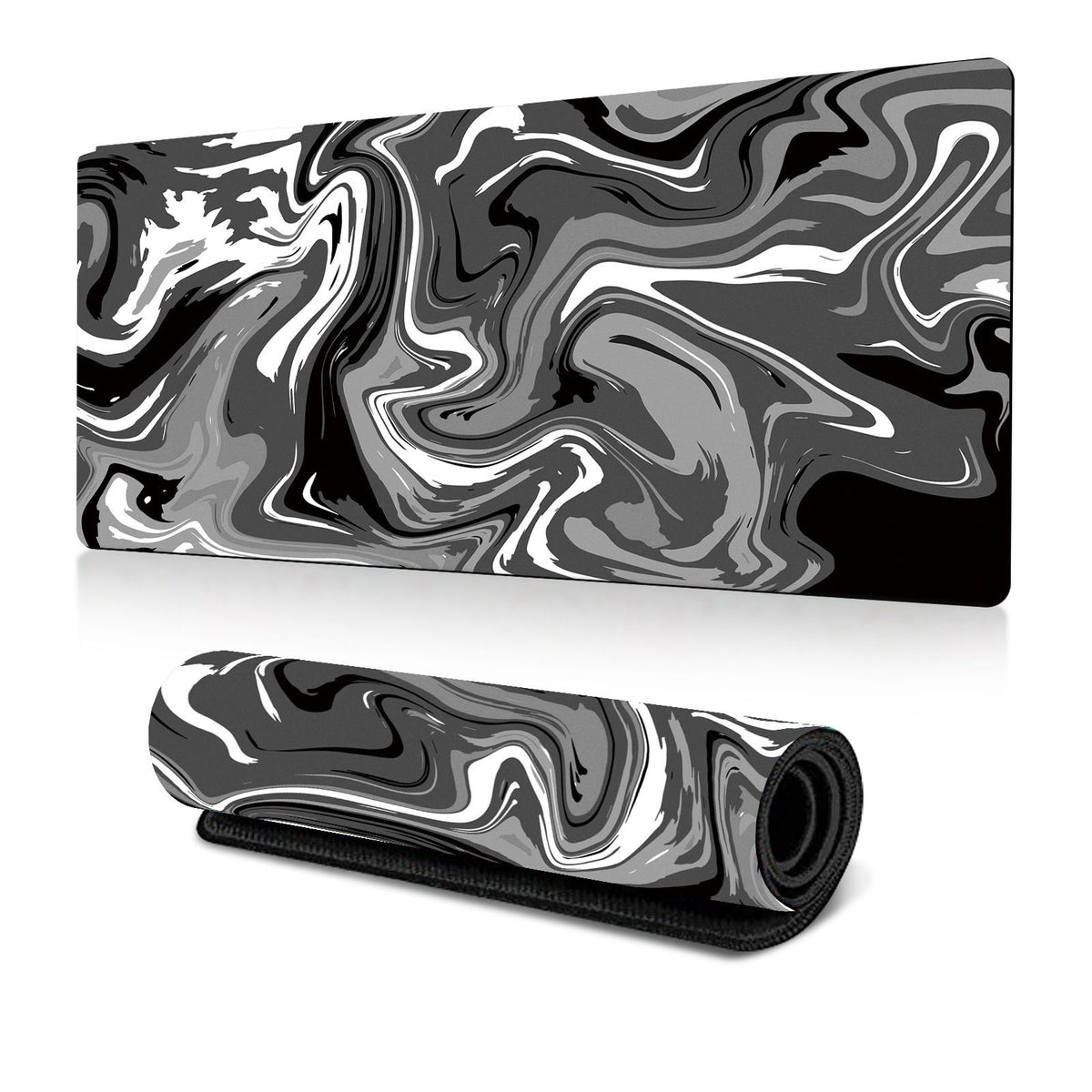 Abstract Black and White Marble Fluid Topographic Contour Map Ink Liquid Wave Gaming Keyboard Mouse Pad Mousepad Desk Mat Huge Extended XL Stitched Edge Rubber Sole for Home Office(31.5"X 11.8")