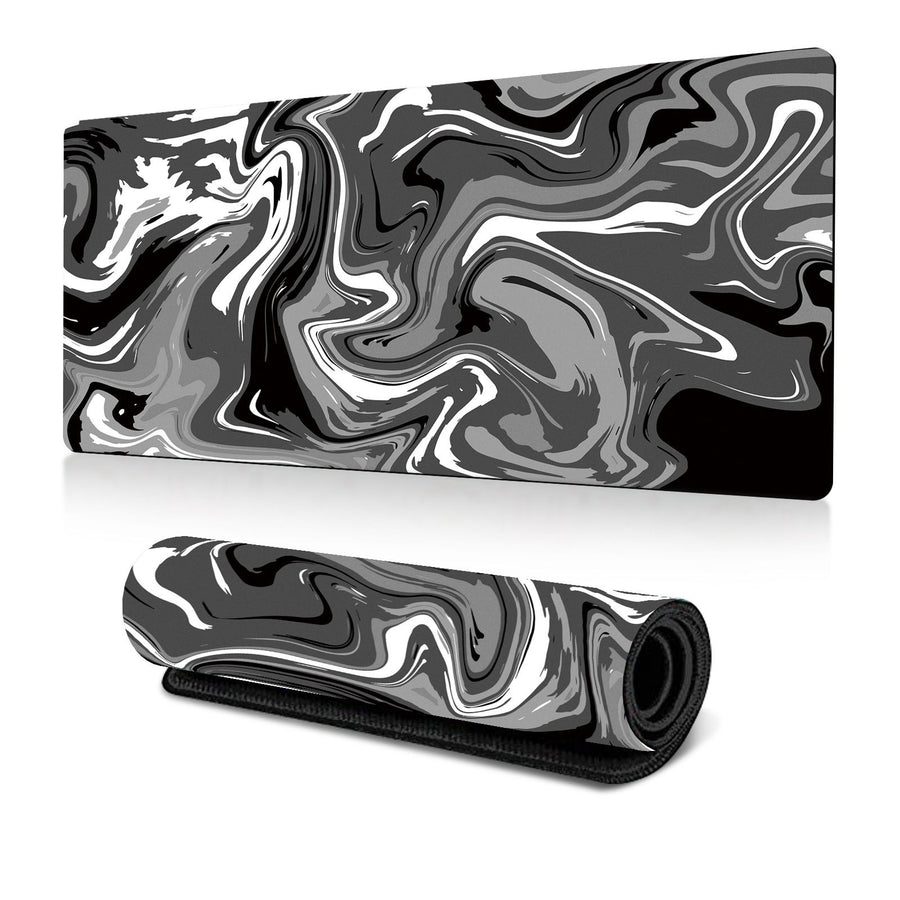 Abstract Black and White Marble Fluid Topographic Contour Map Ink Liquid Wave Gaming Keyboard Mouse Pad Mousepad Desk Mat Huge Extended XL Stitched Edge Rubber Sole for Home Office(31.5"X 11.8")