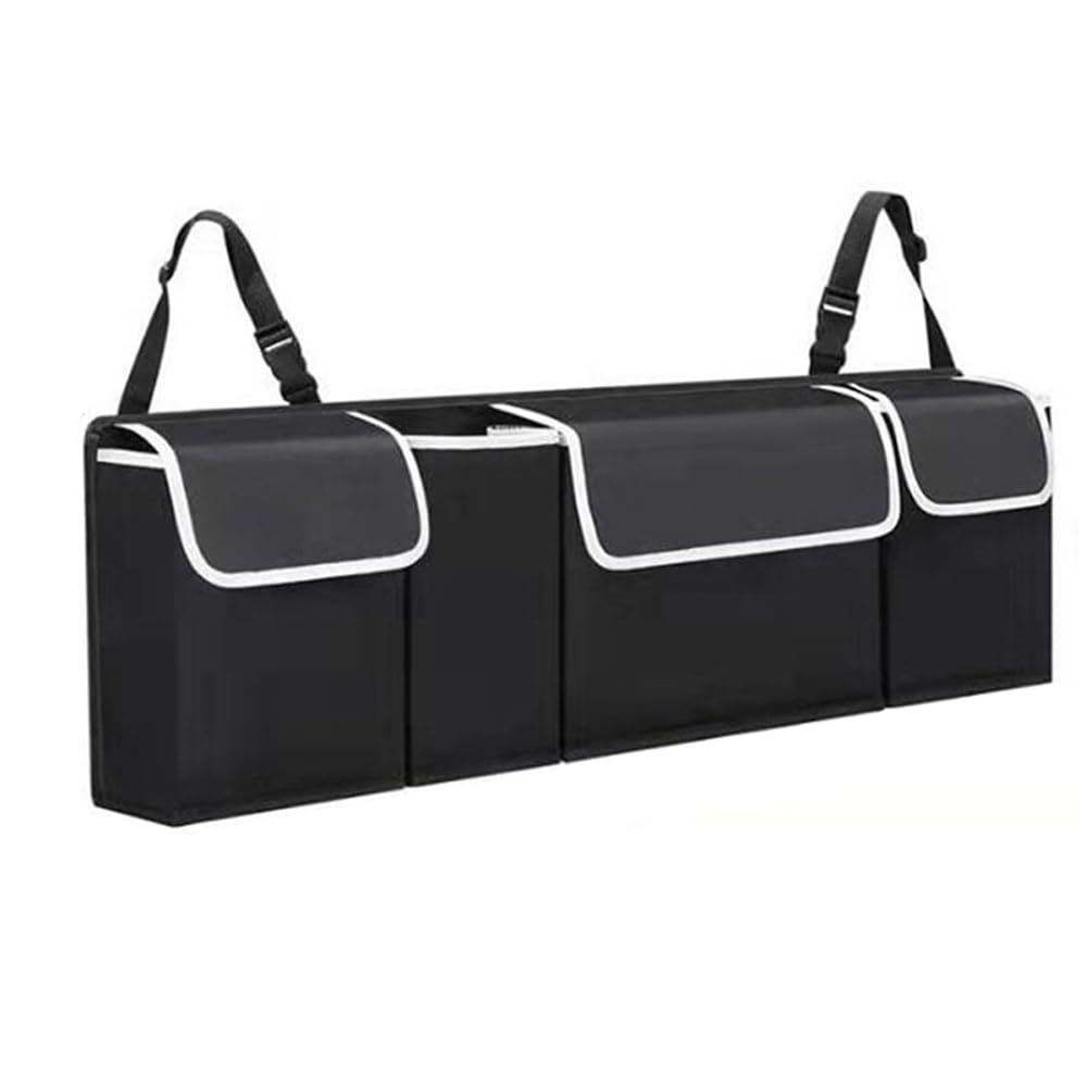 Backseat Trunk Organizer for Car - Durable Trunk Hanging Storage Bag with 4 Large Storage Pocket & 3 Adjustable Buckles Space Saving Expert (Black A)