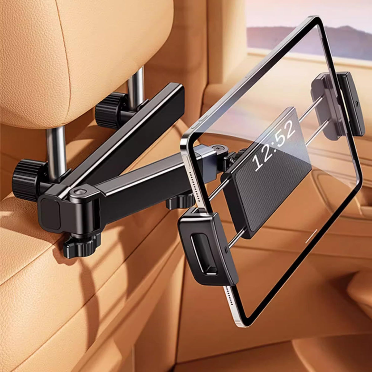 Car Headrest Mount for Tablets & Smartphones - 360 Rotatable, Adjustable Car Essential for Road Trip (Single Arm Extendable)