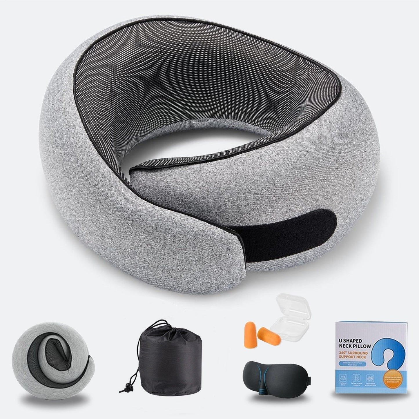 Travel Neck Pillow, Pure Memory Foam Neck Pillow for Airplanes, Comfortable Breathable Cover, 360 Degree Support Ergonomic Design Best for Sleeping Plane Train Travel Essentials