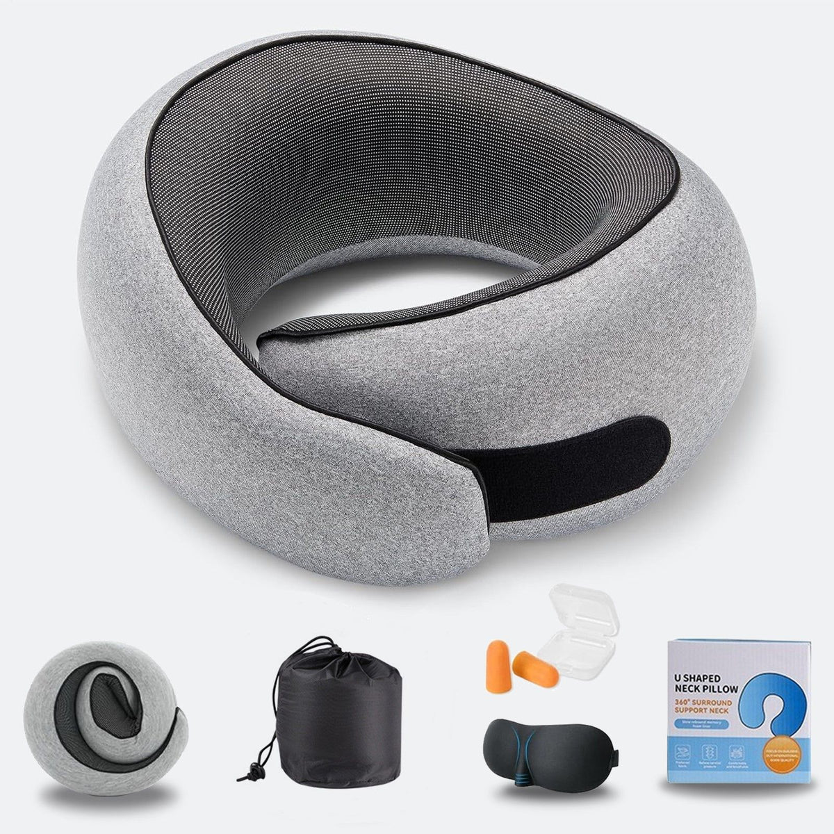 Travel Neck Pillow, Pure Memory Foam Neck Pillow for Airplanes, Comfortable Breathable Cover, 360 Degree Support Ergonomic Design Best for Sleeping Plane Train Travel Essentials