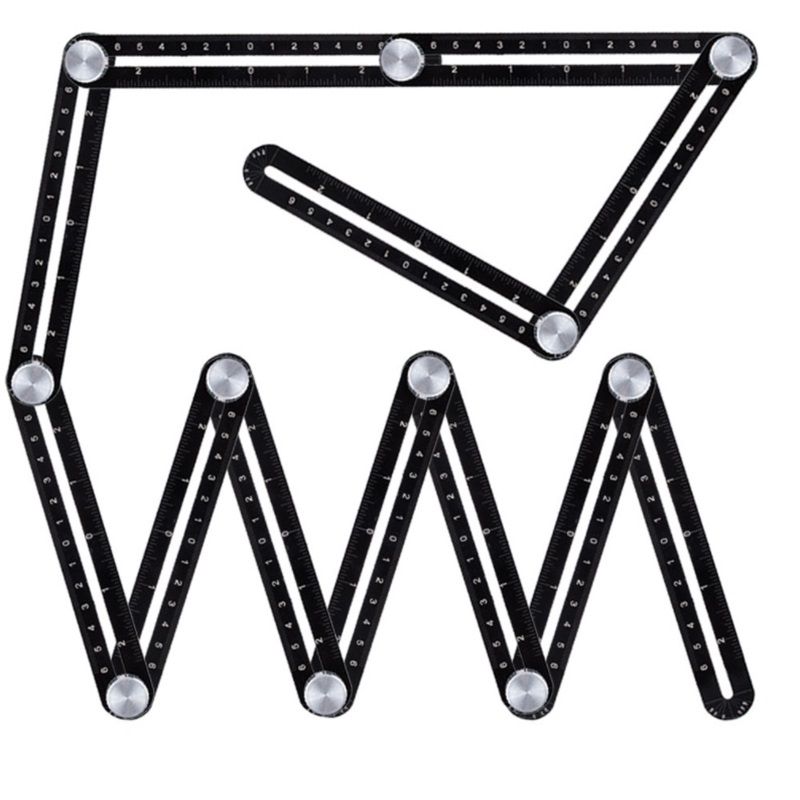 Multi Angle Measuring Ruler,12-Sided Angle Measurement,Tile Holes Measure Ruler Holes Positioning Apertures,Upgrade Multi Angle Ruler/Metal/Black
