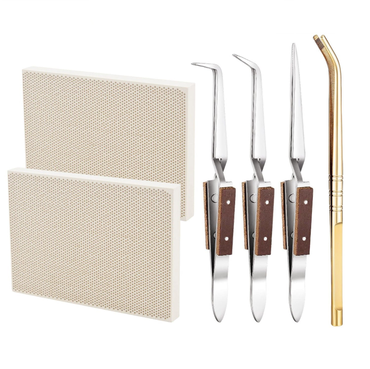 6 Pcs Jewelry Soldering Kit Include 2 Honeycomb Ceramic Block 1 Copper Tongs 3 Tweezers, Soldering Boards Plate Jewelers Making Melting Casting Tools Supplies