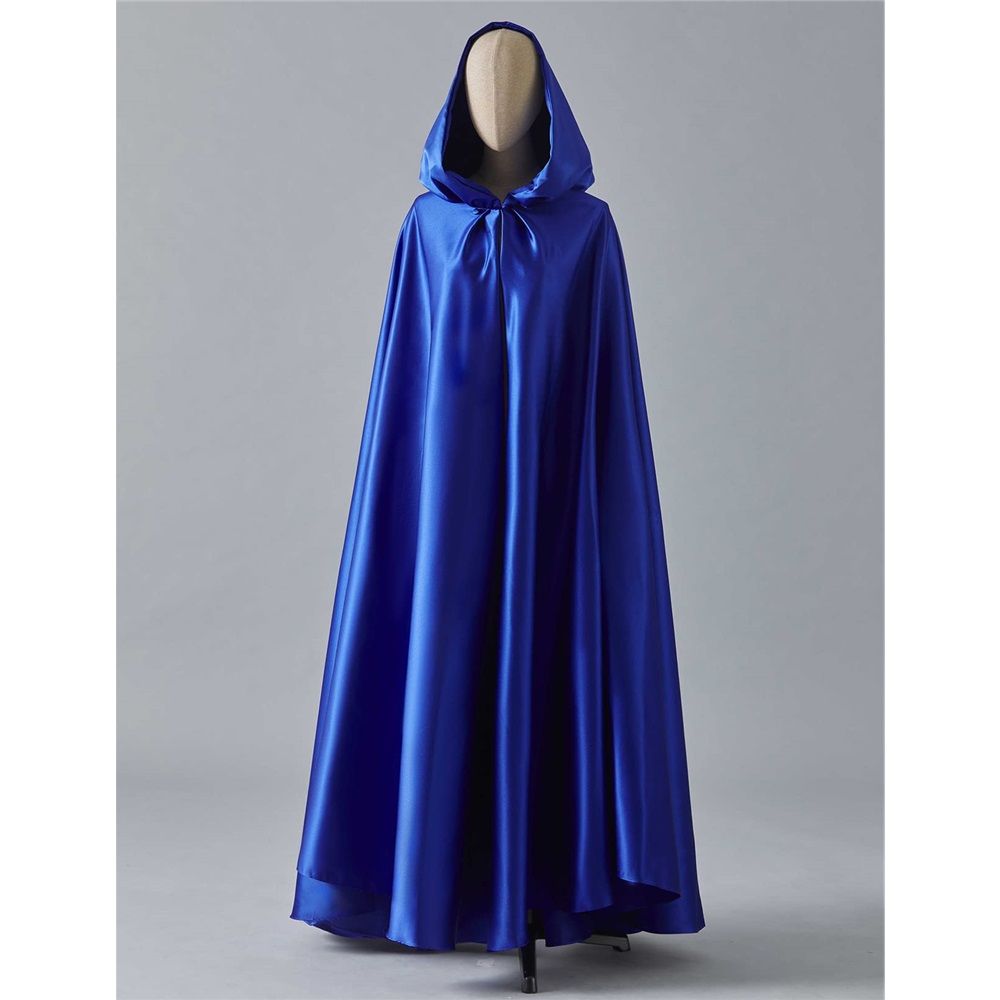 Women's Wedding Hooded Cape Bridal Cloak Poncho Full Length （170）blue  Satin Hooded Cape Unisex Halloween Cloak for Devil Witch Wizard Halloween Christmas Cosplay