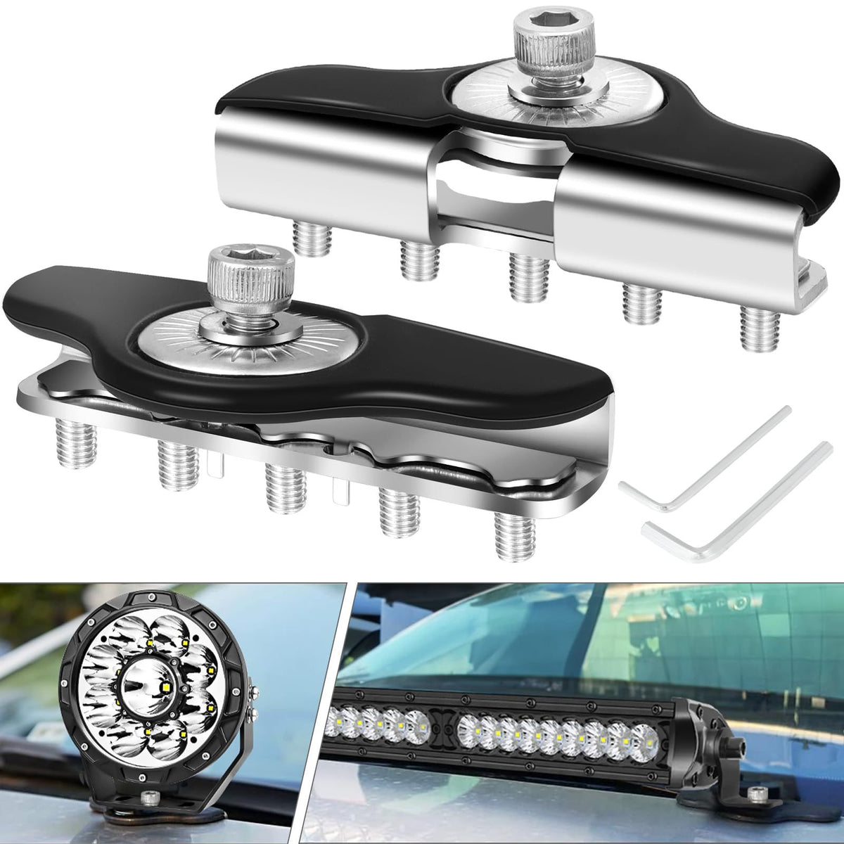 Led Light Bar Mounting Brackets 2pcs Universal Hood Led Work Light led Pods Mount Bracket Clamp Holder for SUV Truck Off Road Installed No Need Drilling,