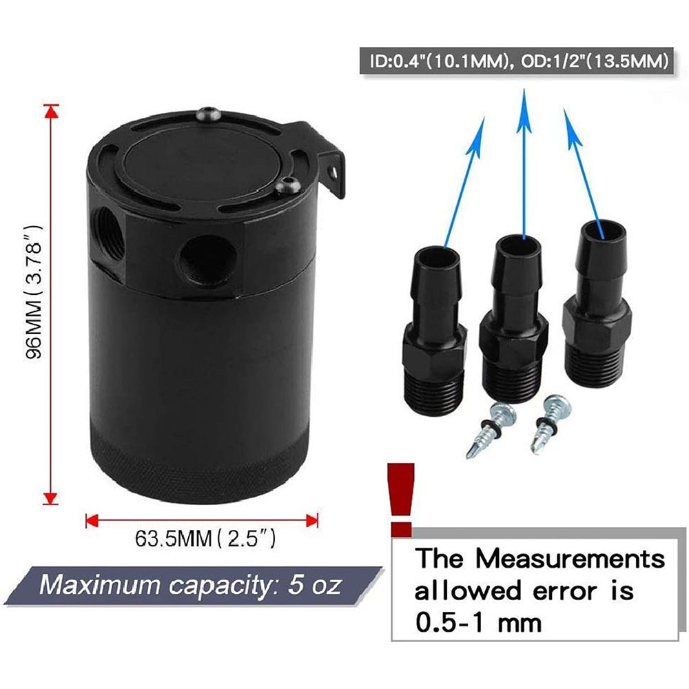 Universal 3-Port Oil Catch Can Reservoir Tank Black Car Oil Catch Can Kit Reservoir Tank, Compact Baffled