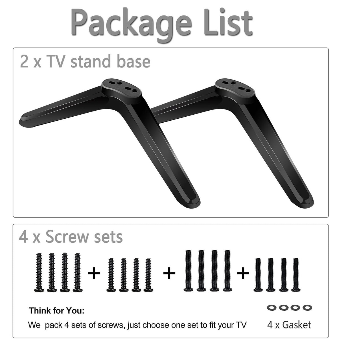 TV Stand Legs for Smart Tv  with Screws, Please Check TV Models Before Purchase TV Stand Legs Replacement, Easy Installation