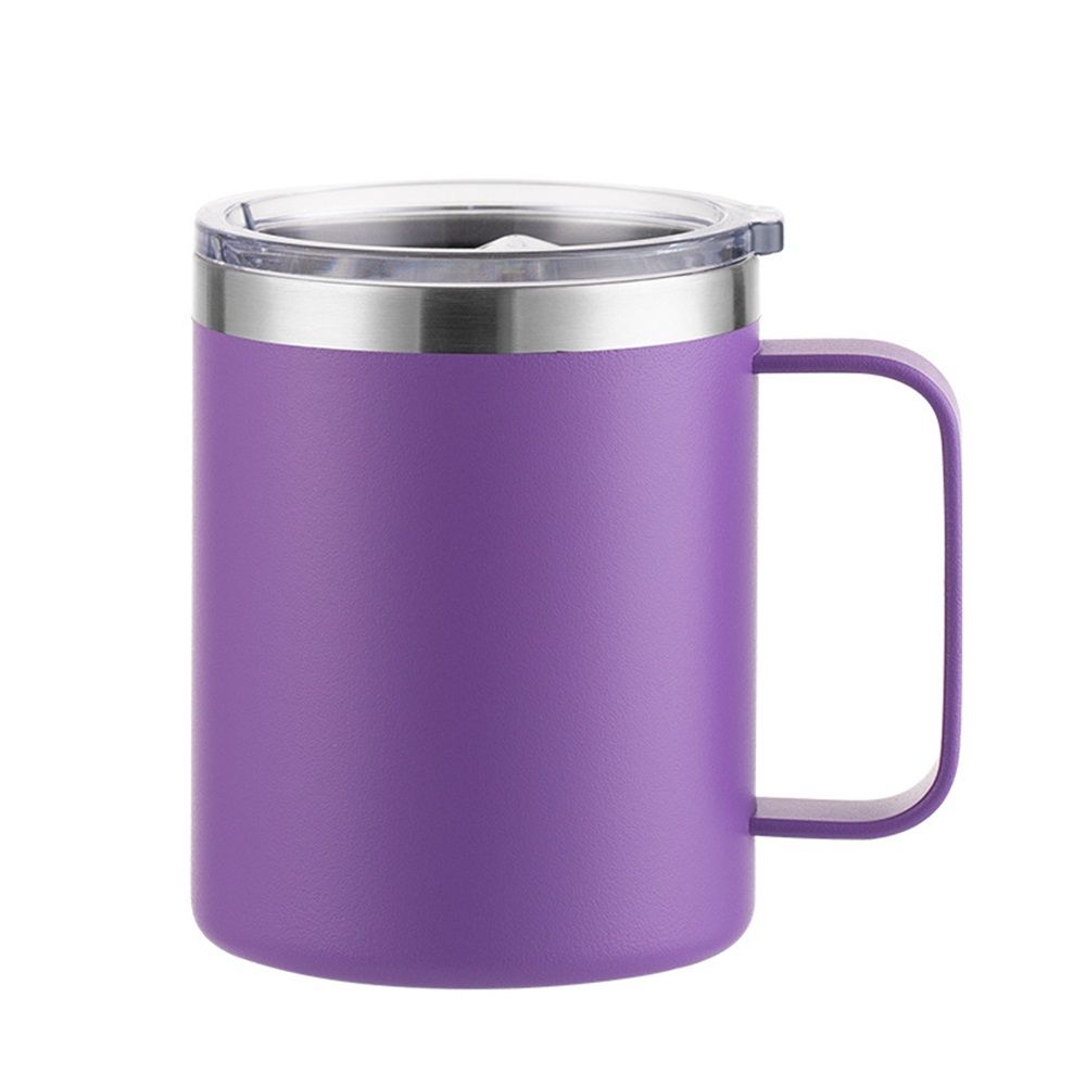 Stainless Steel Insulated Coffee Mug Tumbler with Handle, 14oz Double Wall Vacuum Travel Tumbler Cup with Sliding Lid (Purple)