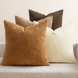 Pack of 4 Brown Couch Throw Pillow Covers 18x18 Inch Soft Decorative Chenille Pillows Farmhouse Accent Cushions for Boho Home Decor Spring Sofa Bedroom Living Room(Excluding pillow insert)