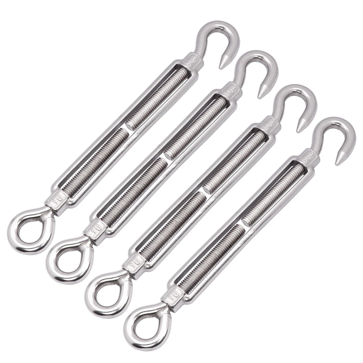 4pcs Shade Sail Hardware, 304 Stainless Steel Turnbuckle Heavy Duty M10 Turnbuckle Hook and Eye Tent Rope Tensioner Adjustable Eye Hook Sun Shade Turnbuckle for Cables Wire