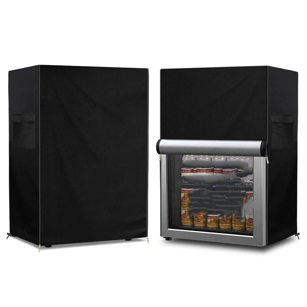 Outdoor Refrigerator Cover,420D Heavy Duty Waterproof Upright Freezer Cover,Outside Stand Up Fridge Covers.Front Can Be Rolled-Up by Zippers