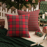 Pack of 2 Christmas Plaid Decorative Throw Pillow Covers Scottish Tartan Cushion Case for Farmhouse Home Holiday Decor Red, 18 x 18 Inches