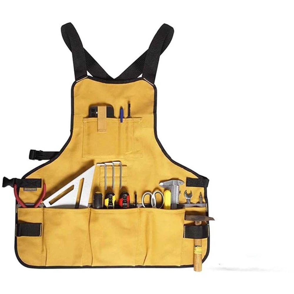 Work Tool Apron for Men and Women, Torso Length with 21 Tool Pockets, Durable Canvas Apron, DIY Enthusiasts, Gifts for Men for Christmas(Yellow)