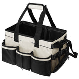 Wearable Cleaning Caddy, Cleaning Caddy Supplies Organizer with Handle & Shoulder Straps for Housekeepers, Under Sink & Car Cleaning Tool Organizers Bag with Foldable Divider (Beige)