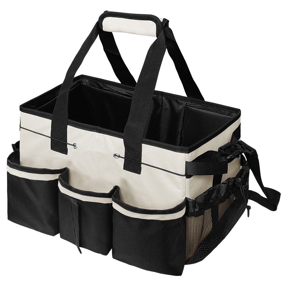 Wearable Cleaning Caddy, Cleaning Caddy Supplies Organizer with Handle & Shoulder Straps for Housekeepers, Under Sink & Car Cleaning Tool Organizers Bag with Foldable Divider (Beige)