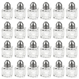 24 pack 1/2 oz Mini Salt Shakers Stainless Steel - Mini Square Glass Cube Salt and Pepper Shakers with Stainless Steel Top Individual Shakers for Restaurants or Weddings