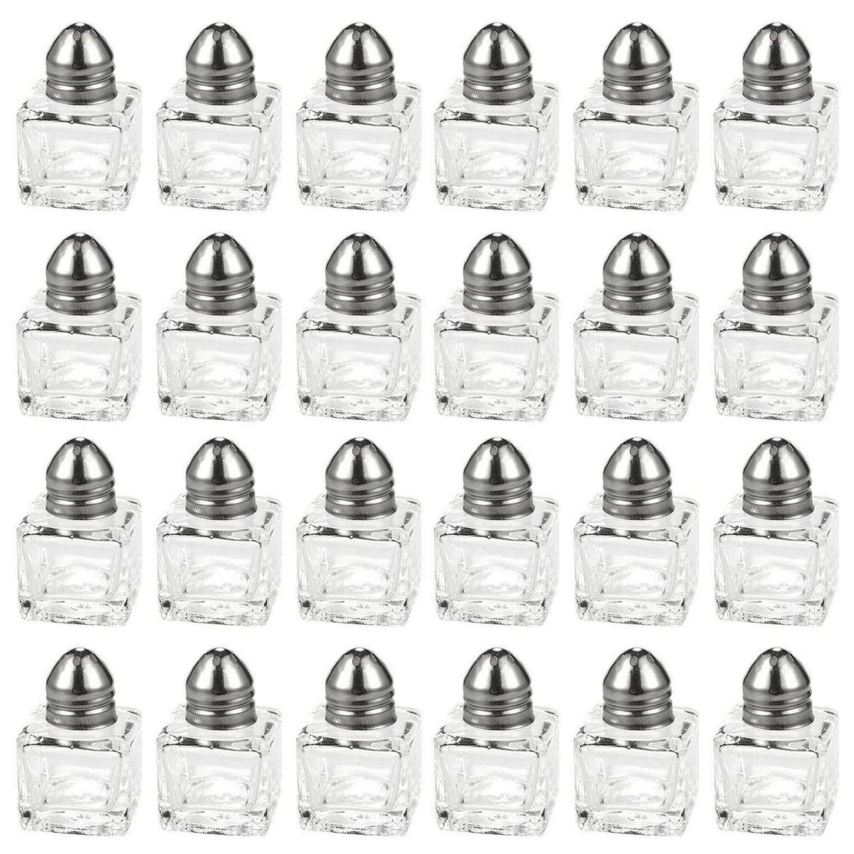 24 pack 1/2 oz Mini Salt Shakers Stainless Steel - Mini Square Glass Cube Salt and Pepper Shakers with Stainless Steel Top Individual Shakers for Restaurants or Weddings