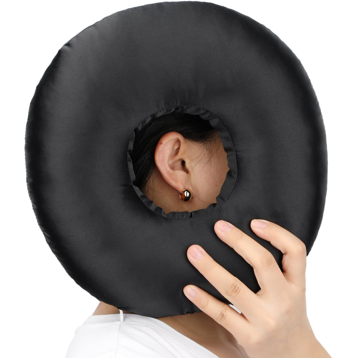 Piercing Pillow Ear Pillows Donut with Hole for Ear Pain  Piercing Pain Relief Sleeping Pressure Sore Side Sleepers Smooth Cooling Ear Guard Protector, Black