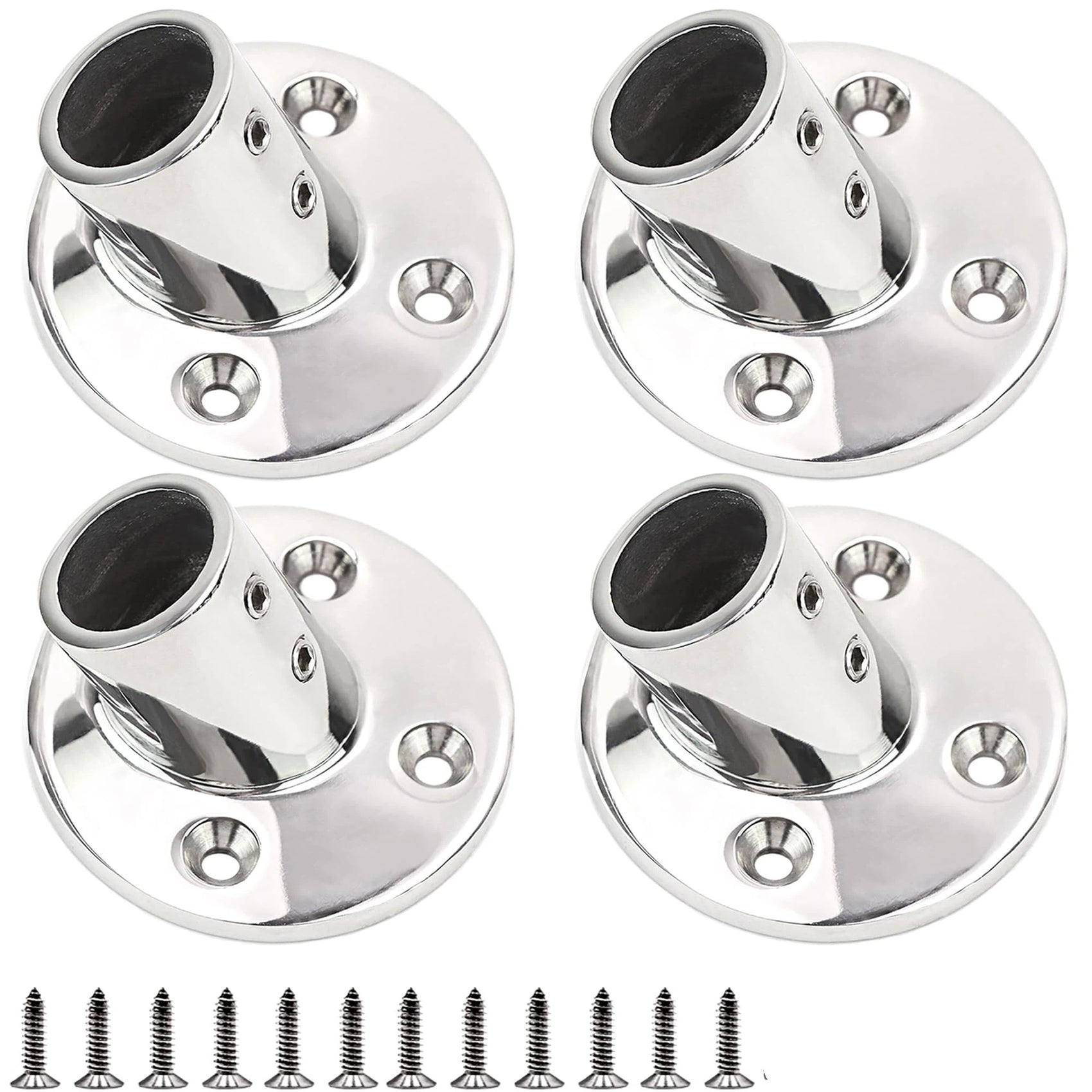 4 pack Boat Hand Rail Fitting Heavy Duty 316 Marine Round Base with Screws, Hand Rail Fitting Rail Tube Stanchion Base Column Accessories