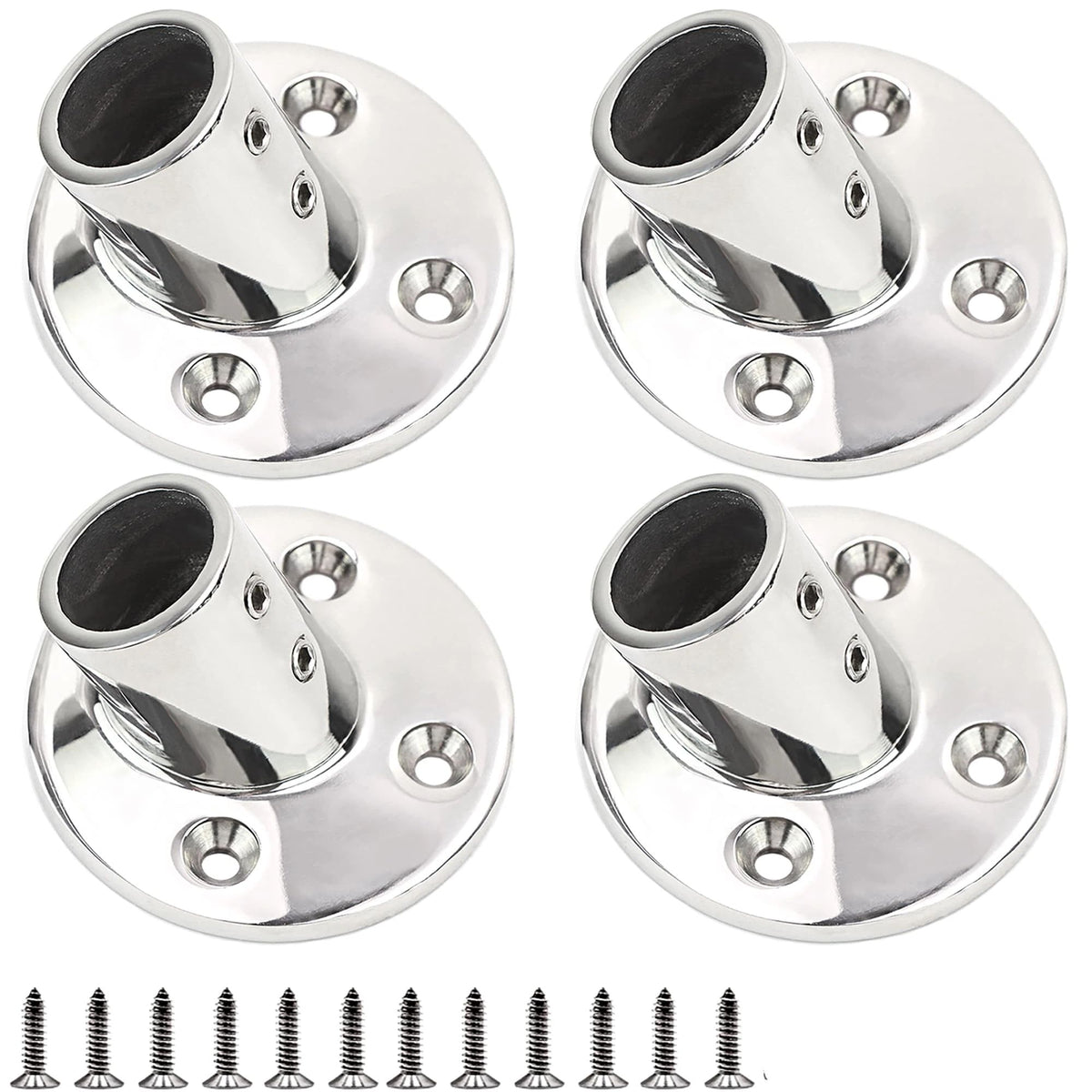 4 pack Boat Hand Rail Fitting Heavy Duty 316 Marine Round Base with Screws, Hand Rail Fitting Rail Tube Stanchion Base Column Accessories