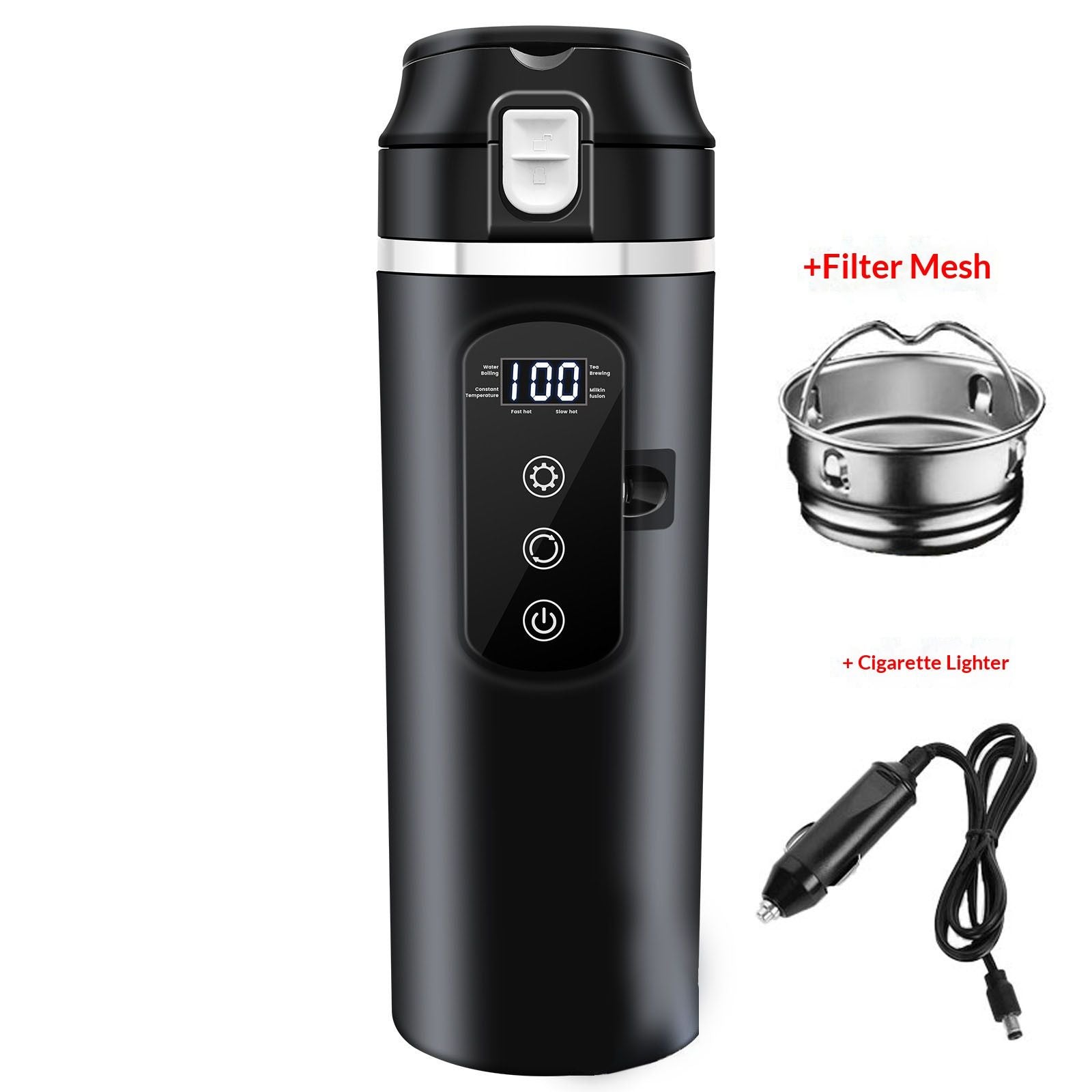 DC 12V/24V Car Travel Electric Kettle, 500ml Car Heating Mug with Anti-Spill Lid, Leak-proof, 304 Stainless Steel Liner Portable Coffee Tea Cup