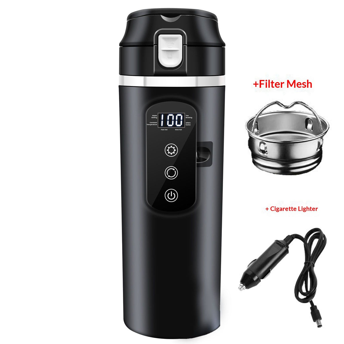 DC 12V/24V Car Travel Electric Kettle, 500ml Car Heating Mug with Anti-Spill Lid, Leak-proof, 304 Stainless Steel Liner Portable Coffee Tea Cup