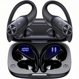 Bluetooth Headphones Wireless Earbuds 80hrs Playtime Wireless Charging Case Digital Display Sports Ear Buds with Earhook Deep Bass IPX7 Waterproof Over-Ear Earphones for TV Phone Laptop Black