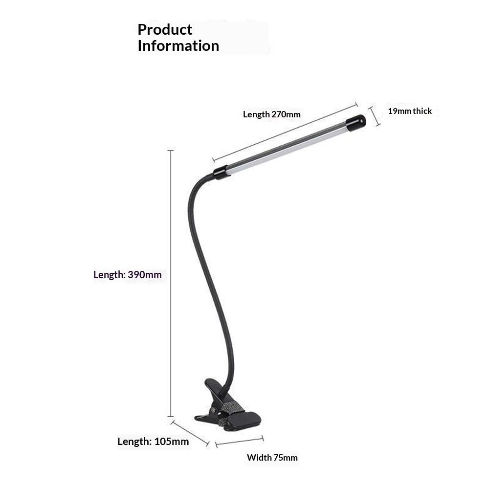 Clip on Desk Lamp LED Reading light Dimmable USB Small Clamp Lamp  Adjustable Flexible Gooseneck Table Light for Bed Headboard, Nail, Home Office,Computer(Black)