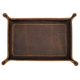Leather Valet Tray for Men – Rustic Organizer for Keys, Phone & Wallet  Whiskey Barrel Brown  Perfect for Nightstand, Desk, Entryway