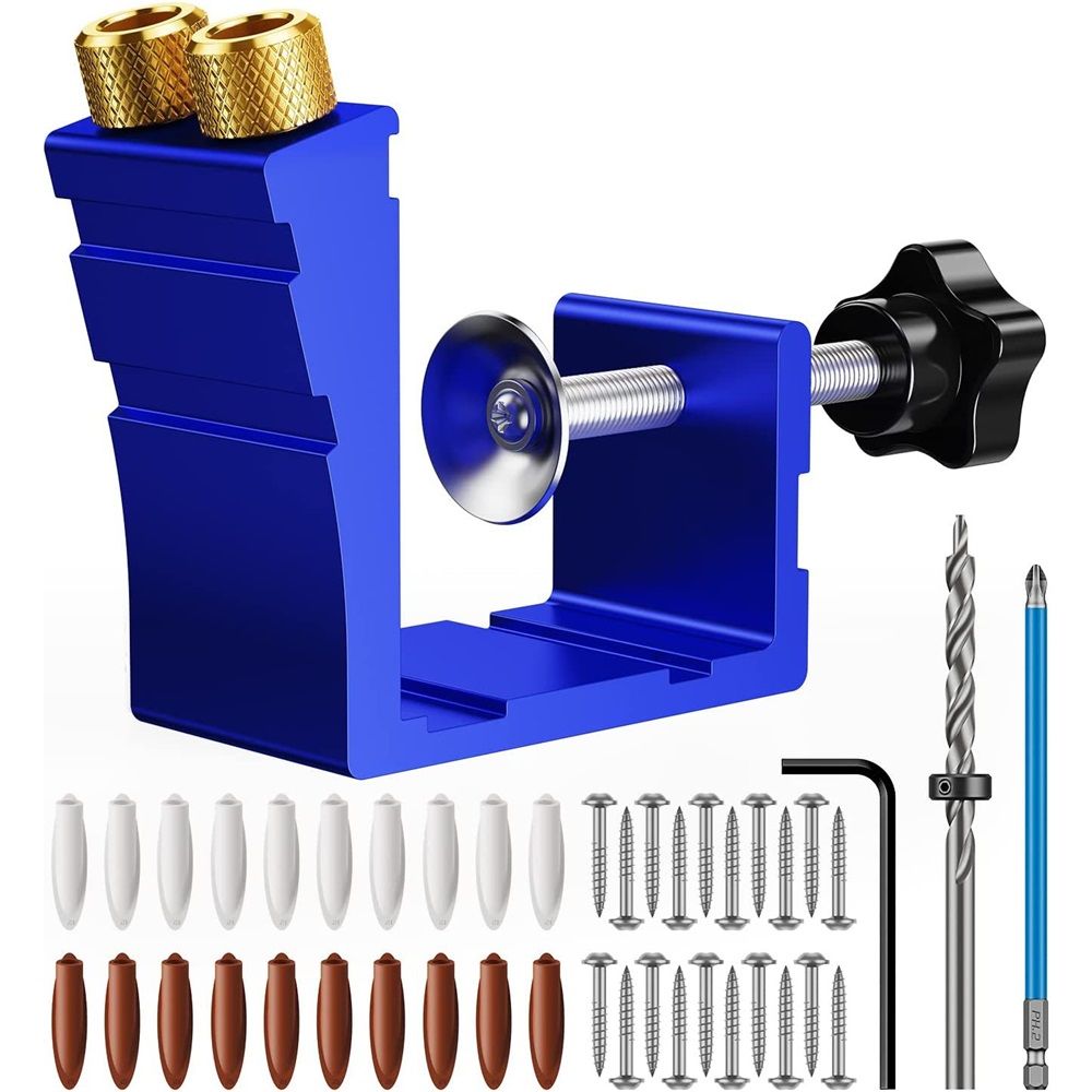 Pocket Hole Jig Kit, Pocket Screw Jig 15 Degree Drilling Locator,Pocket Dowel Hole Jig System Set Wood Joint Angle Tool (Blue)