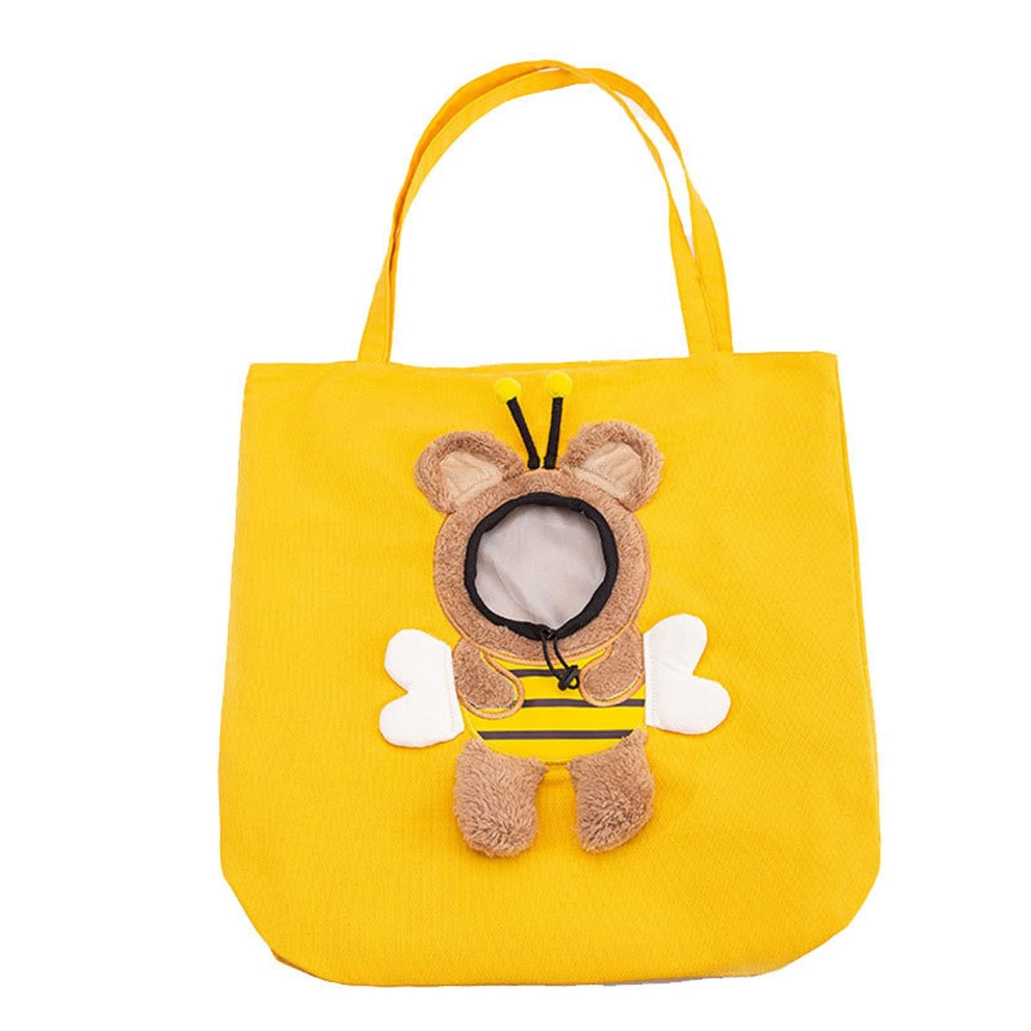 Bee-Shaped Show Head Pet Canvas Shaped Shoulder Bag，Pet Out Bag, Outcrop, Pet Out Shoulder Bag. (Bee-Large)