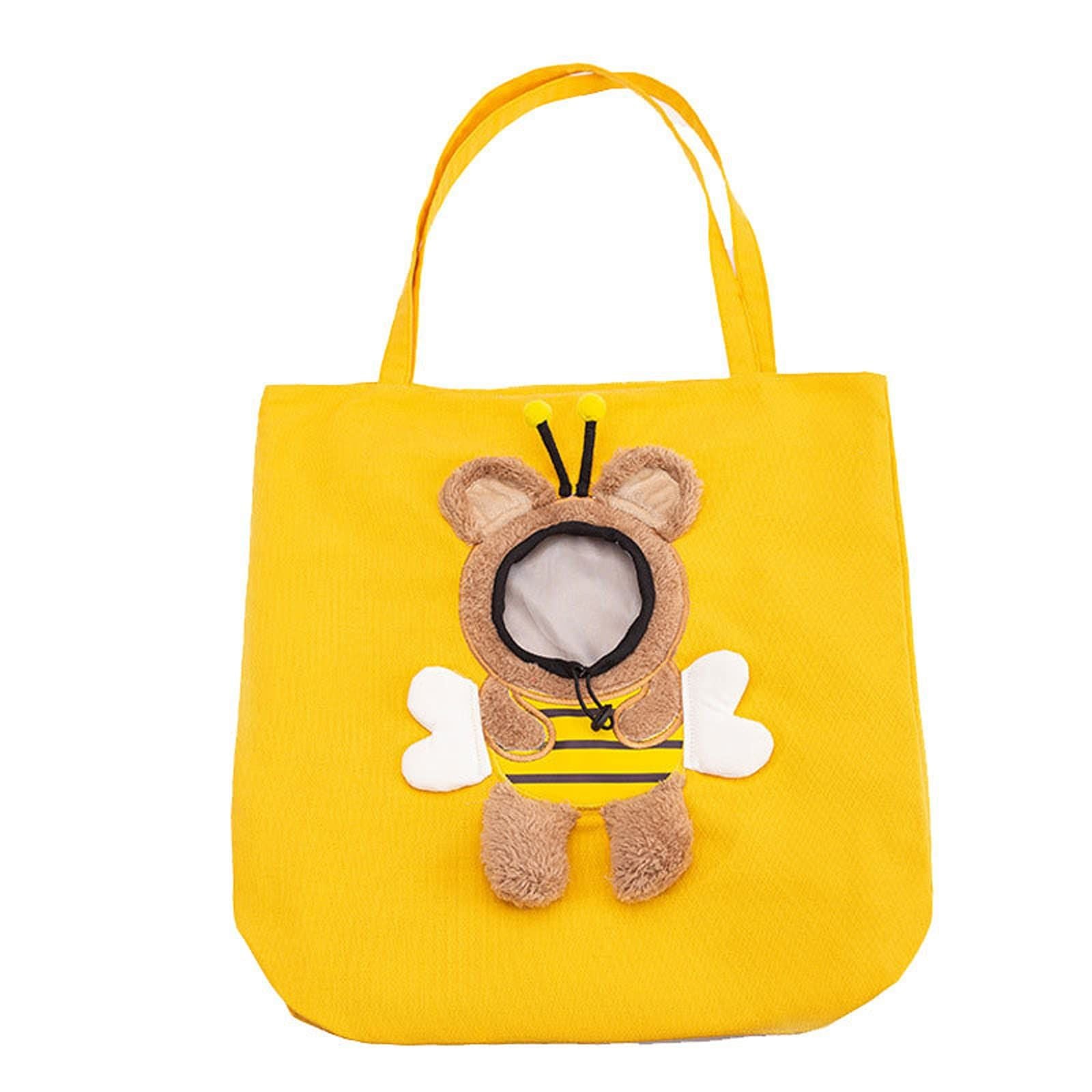 Bee-Shaped Show Head Pet Canvas Shaped Shoulder Bag，Pet Out Bag, Outcrop, Pet Out Shoulder Bag. (Bee-Large)