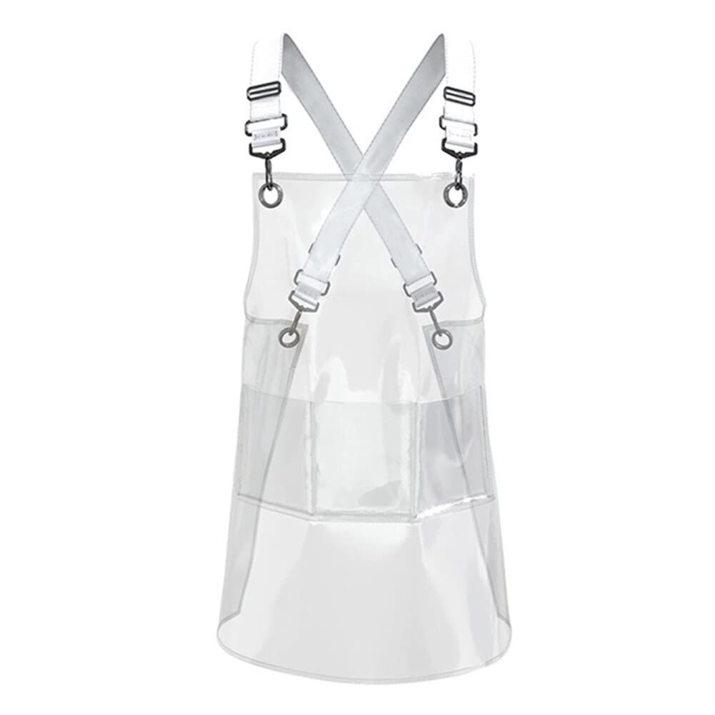 Hair Stylis Apron for Salon Barber Cross-back Hairdresser Waterproof Work Apron With 3 Pockets（White woven ribbon 30 silk short style）