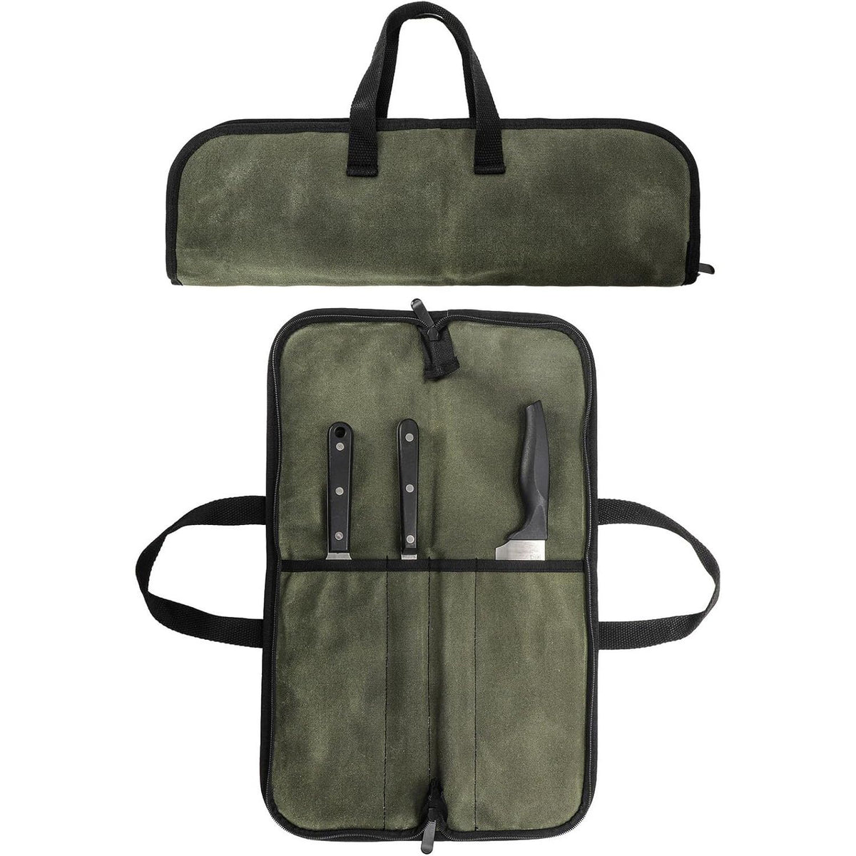 Chef Knife Roll Bag with 4 Slots, Heavy Duty Waxed Canvas Knife Bag with Handle, Kitchen Knife Storage, Portable Knife Carrying Case (Only one kitchenware storage bag)