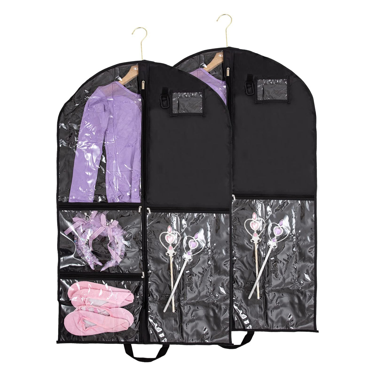 40Inch Garment Bag for Hanging Clothes, Waterproof Dance Costume Bags, Gusseted Hanging Garment Bags for Travel Storage, Kids Garment Bag, Garment Bag for Dance Competitions（Black-2 pack, oniy bag)