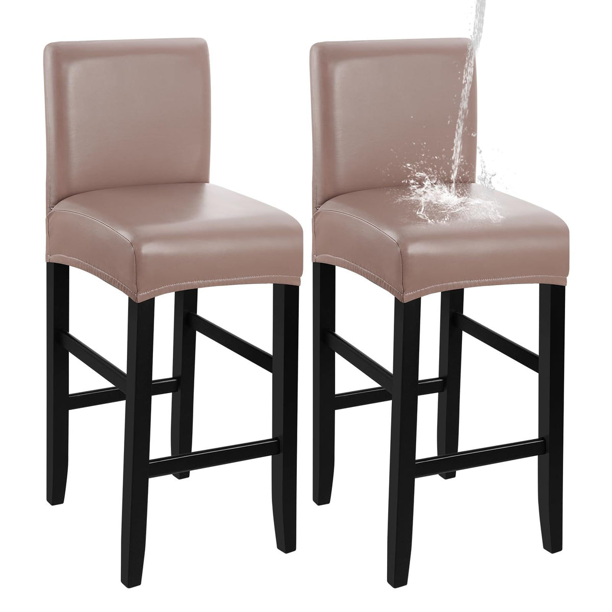 Bar Stool Covers,2 Pack Stretch Waterproof PU Bar Stool Covers with Backs Bar Stool Chair Covers Barstool Covers Slipcovers with Back Pub Counter Stool Chair Covers Coffee