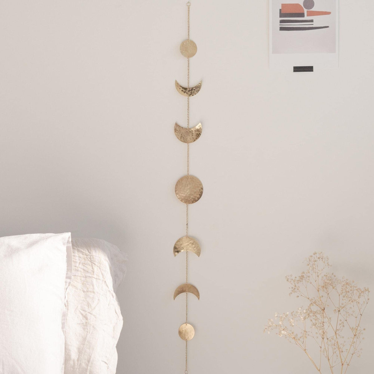 2pcs Moon Phase Wall Decor, Gold Wall Art for Bedroom, Bohemian and Astrology, Aesthetic 34.6" 7 Phases Metal Moon Wall Banner, Celestial Decoration, Gift for Women & Kids