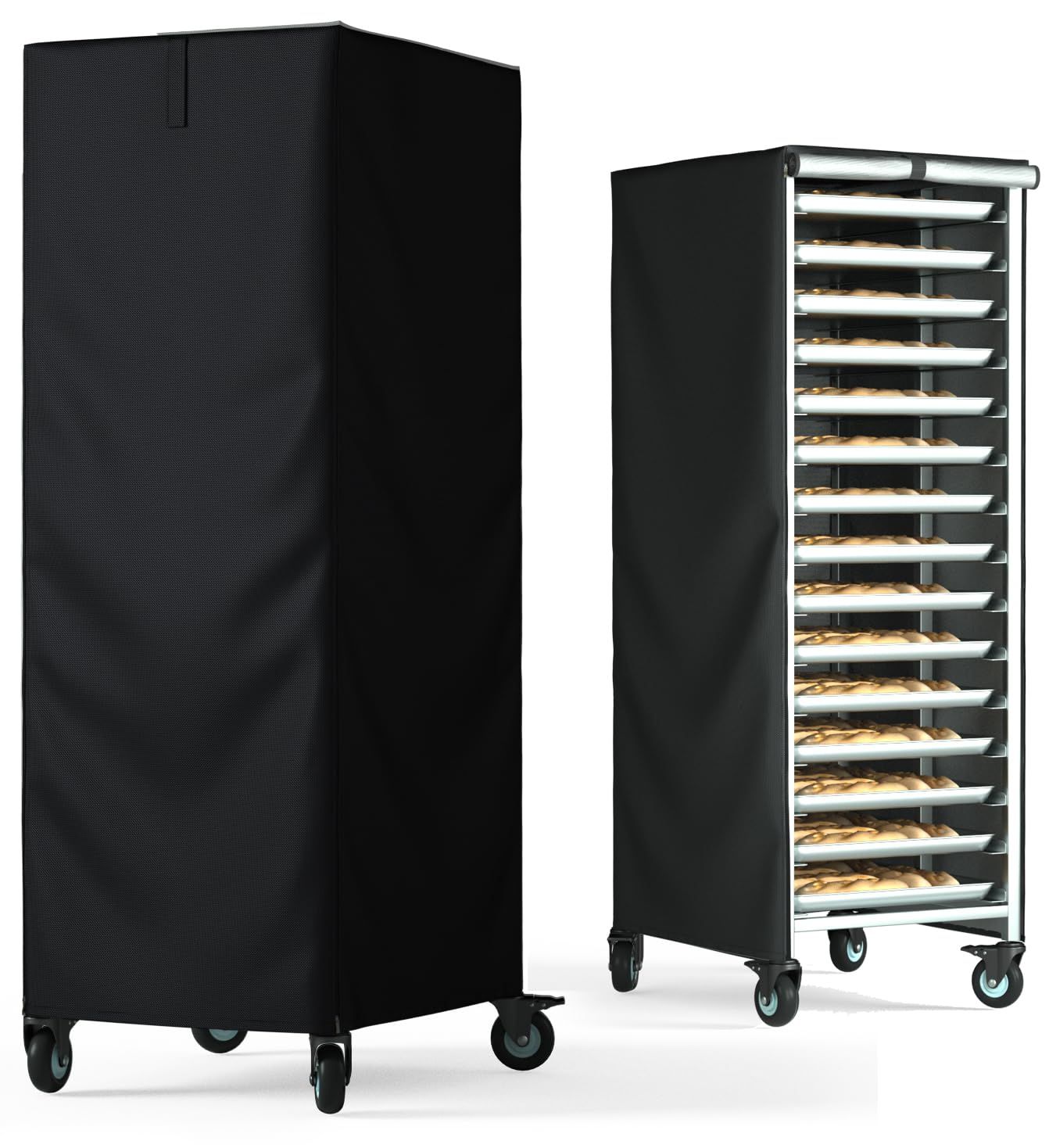 Bread Rack Cover, Pan Rack Cover, Bread rack dust cover with zipper, high density waterproof oxford cloth material (black 420D,59*72*163cm )