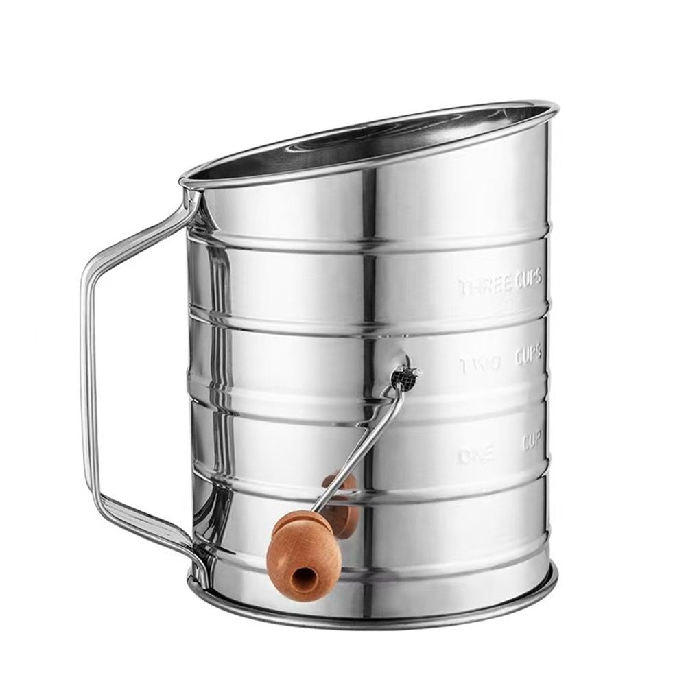 Flour Sifter for Baking Fine Mesh Rotary Hand Crank with Loop Agitator for Quick Sifting, Flour Sifter Stainlees Steel