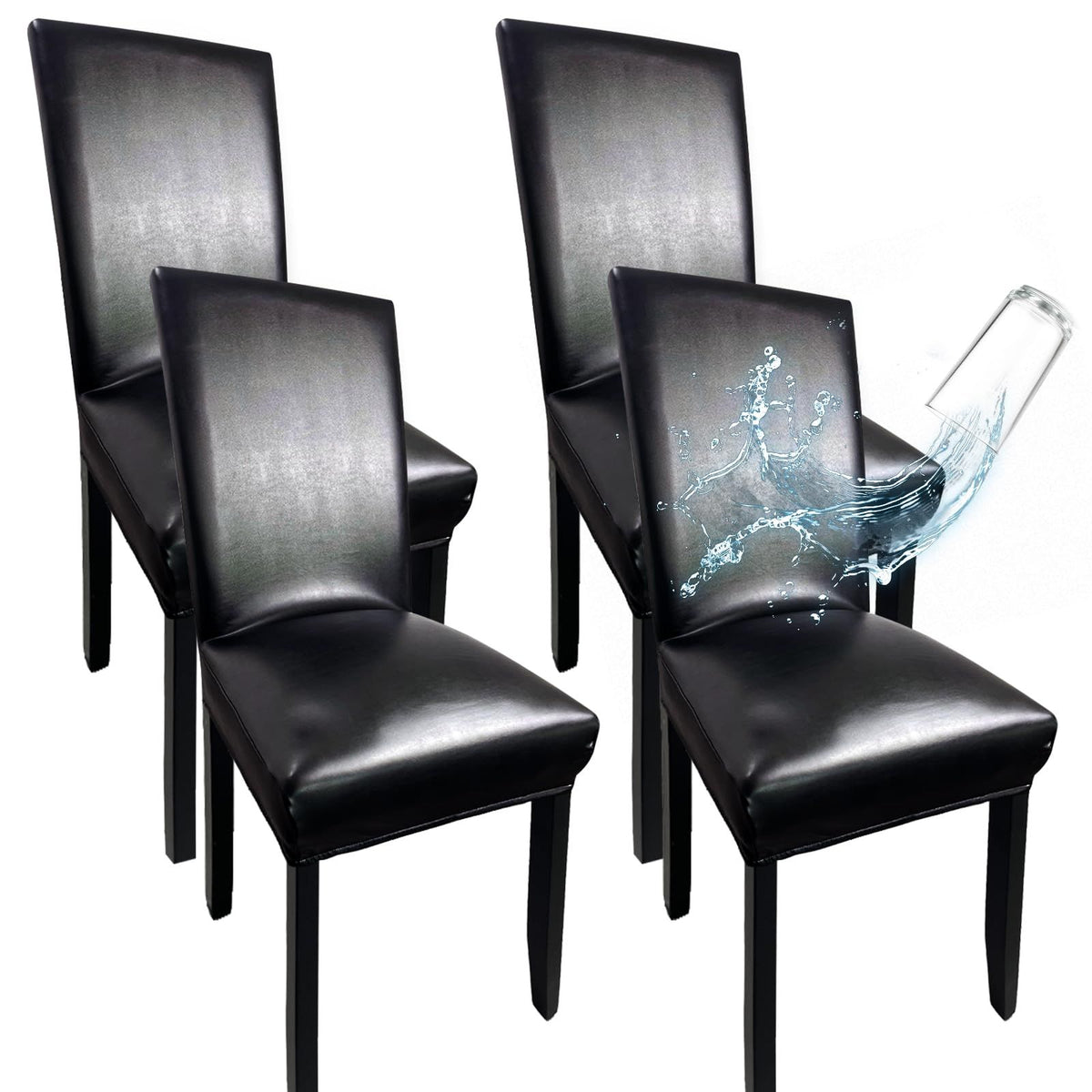 Chair Covers for Dining Chairs Set of 4, Super Stretch Waterproof Kitchen Chair Covers Thickened Washable Dining Chair Slipcovers Black Chair Seat Covers for Dining/Kitchen/Banquet