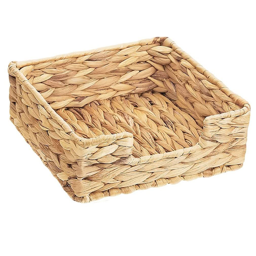 Water Hyacinth Guest Towel Holder for Bathroom, Wicker Napkins Baskets for Dinning Room, Rattan Napkin Holders for Tables,  1 Pack（Square 18 * 18 * 7cm）