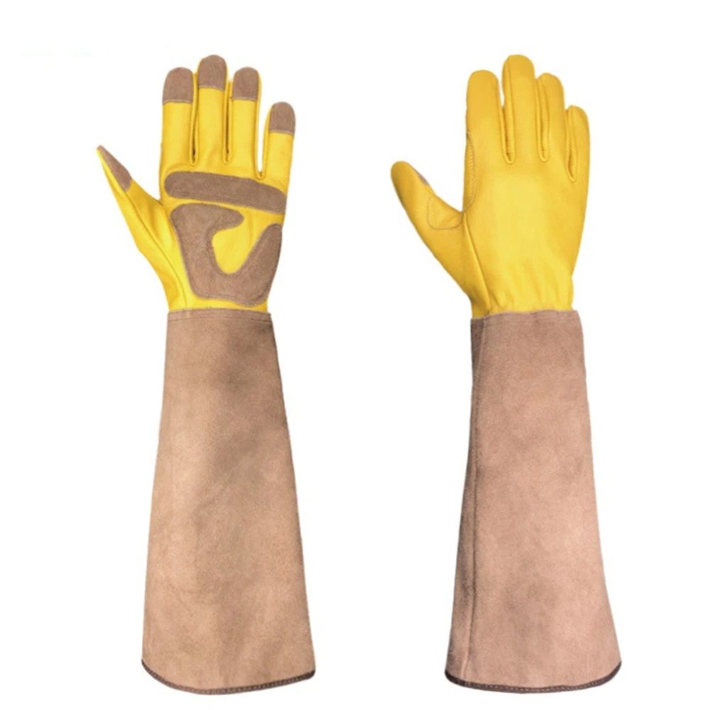 Long Gardening Gloves for Women Thorn Proof,Rose Pruning Cowhide Leather Garden Gloves for Cactus, Rose and Blackberry (L)