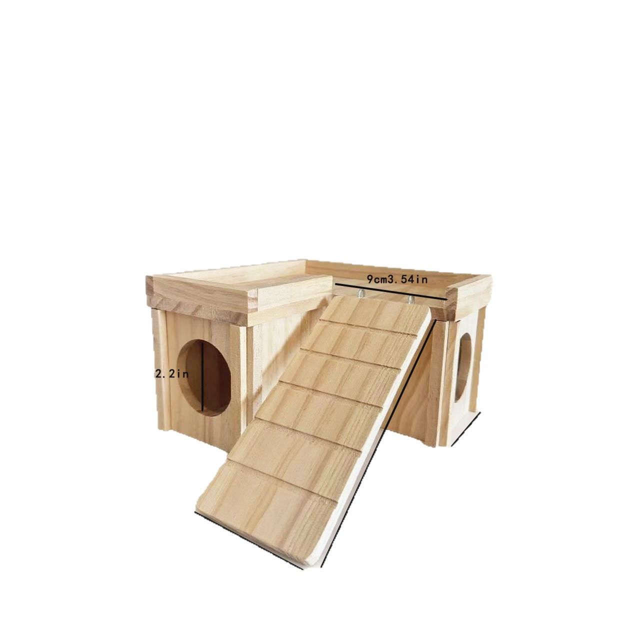 Wooden Hamster Hideout Hamster Wood House with Ladder Hides Platform Decor Detachable Small Animals Cage Accessories for Rat Gerbils and Other Small Pets