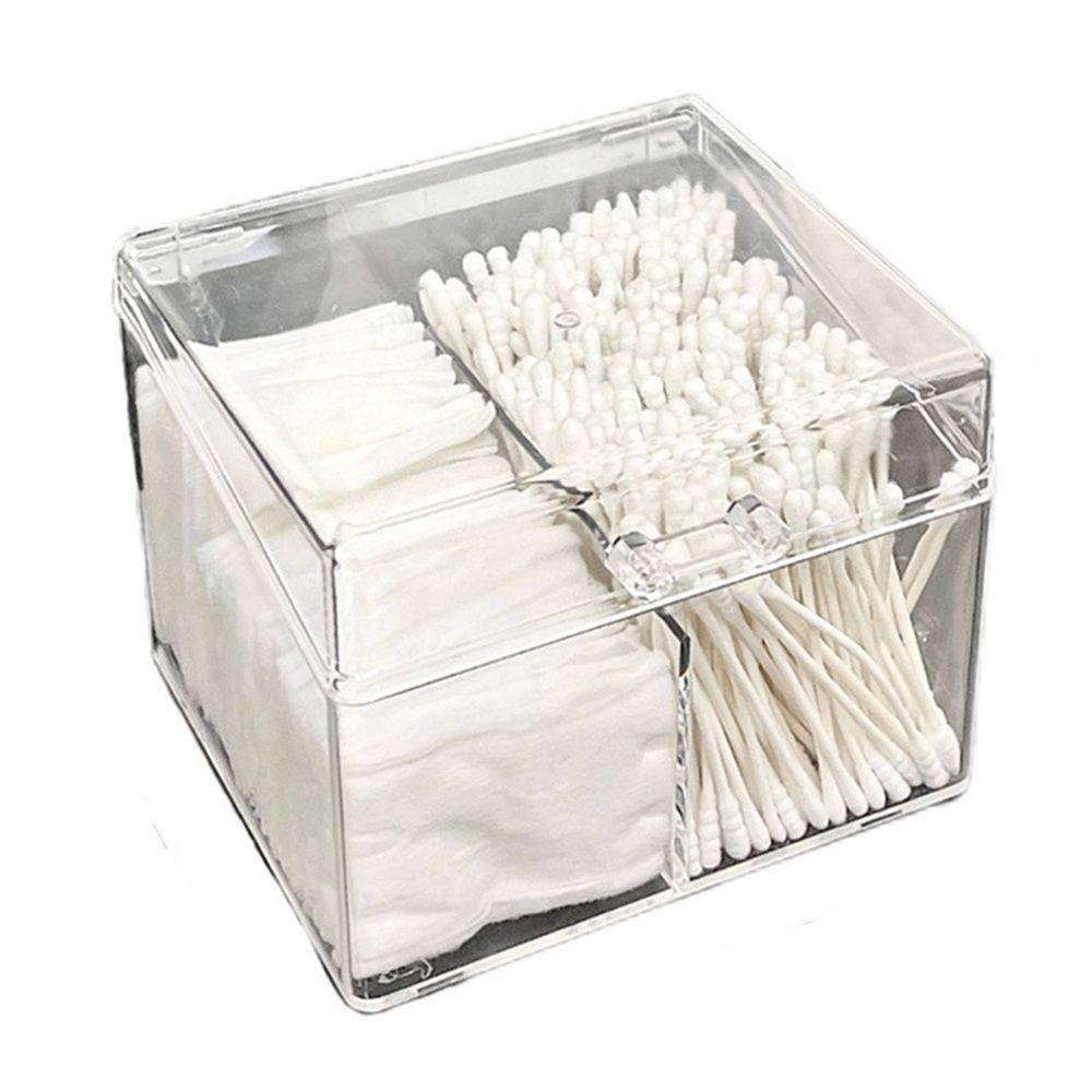 Canister for Make Up Pads, Floss Picks, Vanity Storage,Bath Salts, Cosmetics, Home Bathroom Decor （Transparent 3-grid）