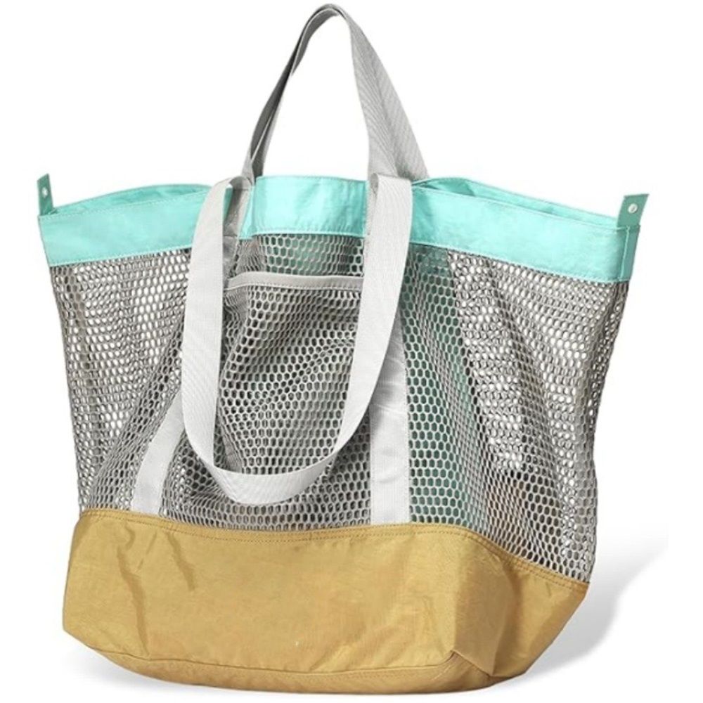 Large Mesh Beach Bag, Vacation, Pool, Shopping, & Travel Tote - Foldable w/Storage Pockets for Women, Men & Families（yellow）