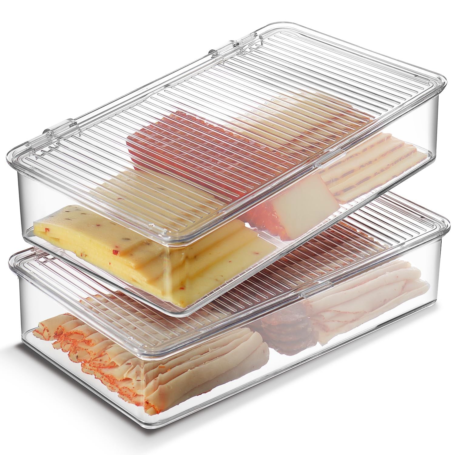 Bacon Container For Refrigerator (2 Pack) Fridge Storage Organizer | Cheese & Deli Storage Container | Bacon Keeper | Cold Cuts Meat Saver | Cheese Holder, BPA Free