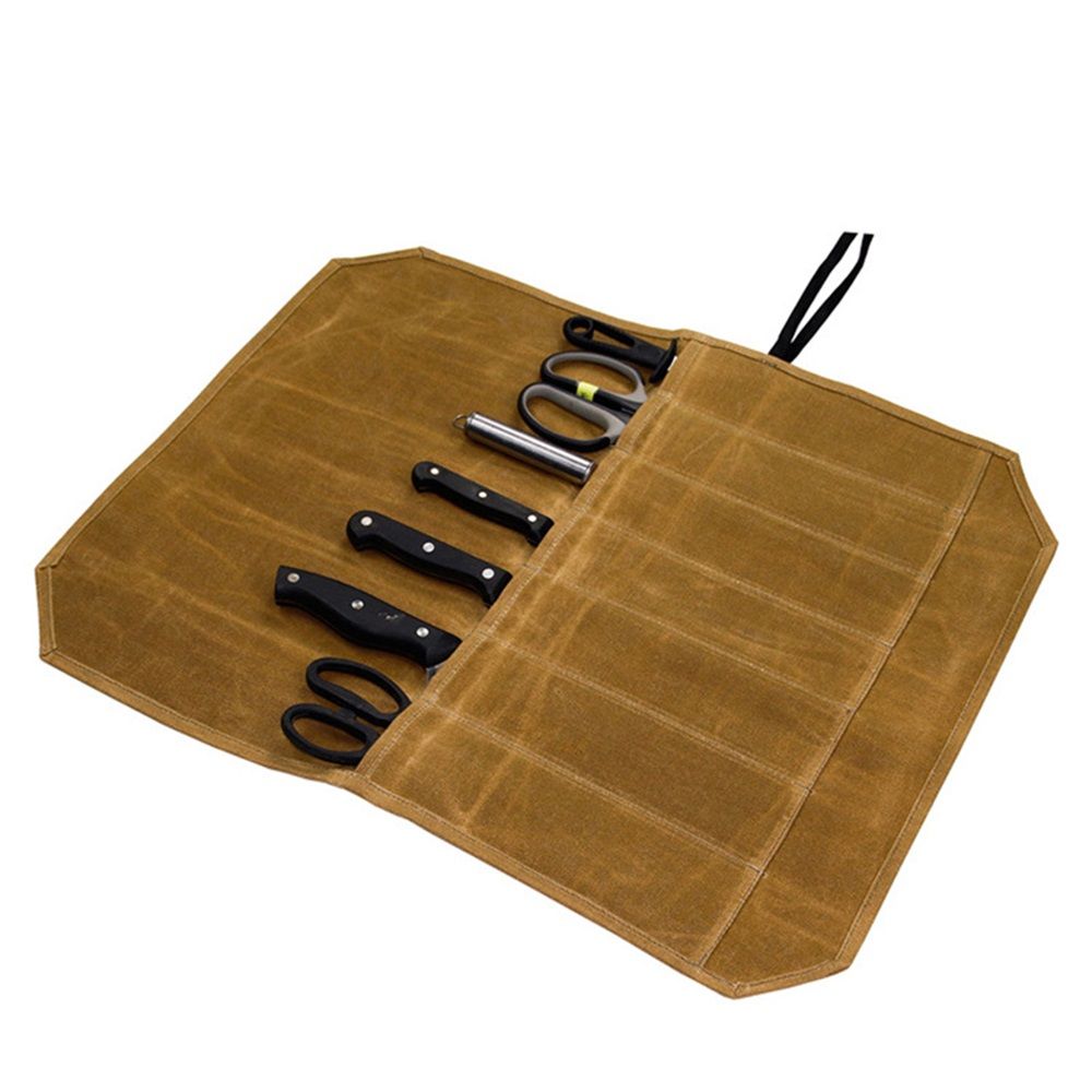 Chef’s Knife Roll Bag,Waxed Canvas Knife Cultery Carrier, Portable Chef Knife Cases,Knife Pouch Holders Pockets Can Hold Home Kitchen Knife Tools