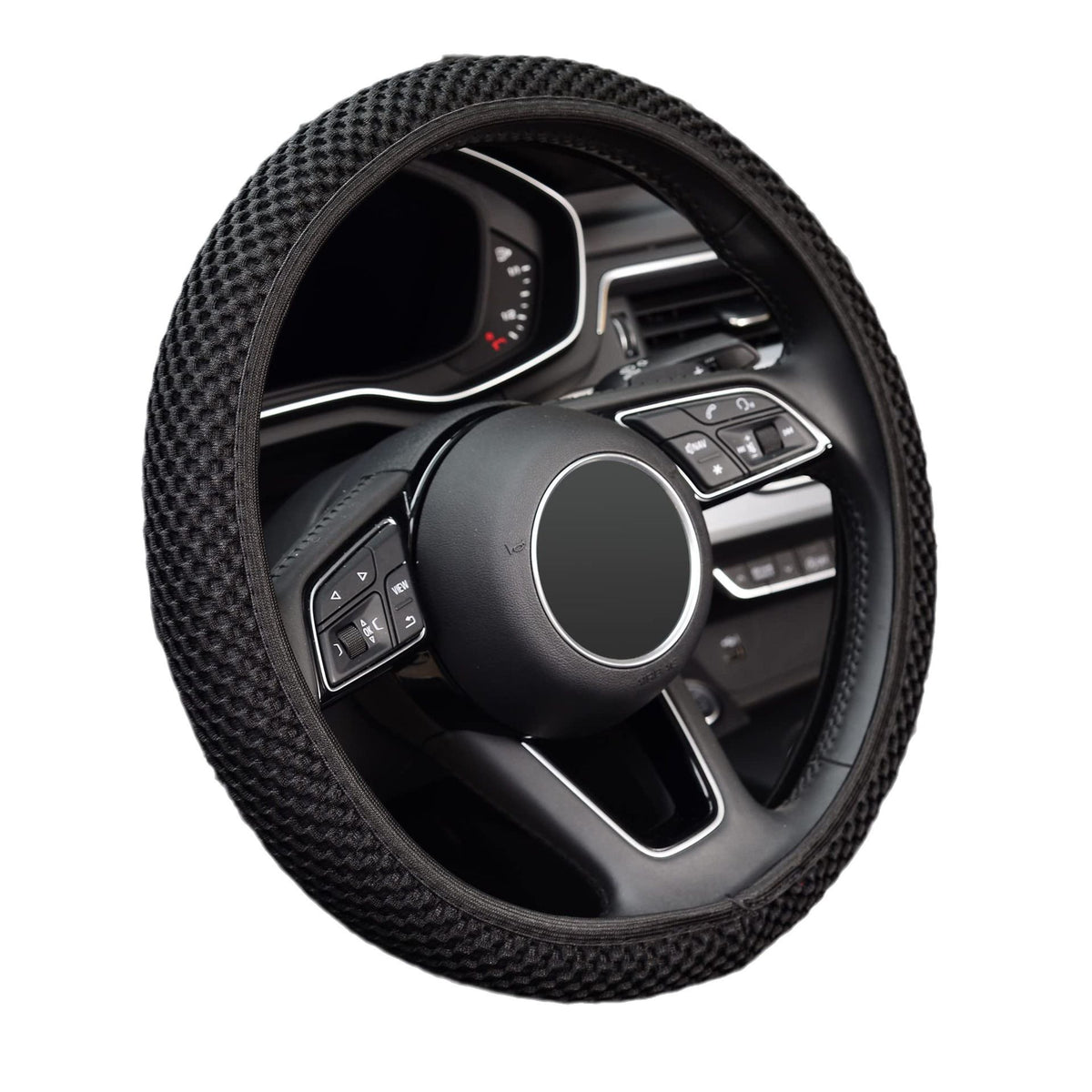 Elastic Stretch Steering Wheel Cover,Warm in Winter and Cool in Summer, Universal 15 inch, Microfiber Breathable Ice Silk, Anti-Slip, Odorless, Easy Carry,Black