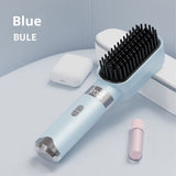 Cordless Hair Straightener Brush Portable on The go Comb for Travel USB chargingTwo Power sources Fast HeatingLCD Large Screen Display (blue)